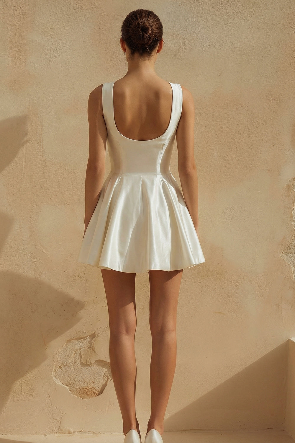 White Short A Line Scoop Neck Satin Engagement Dress