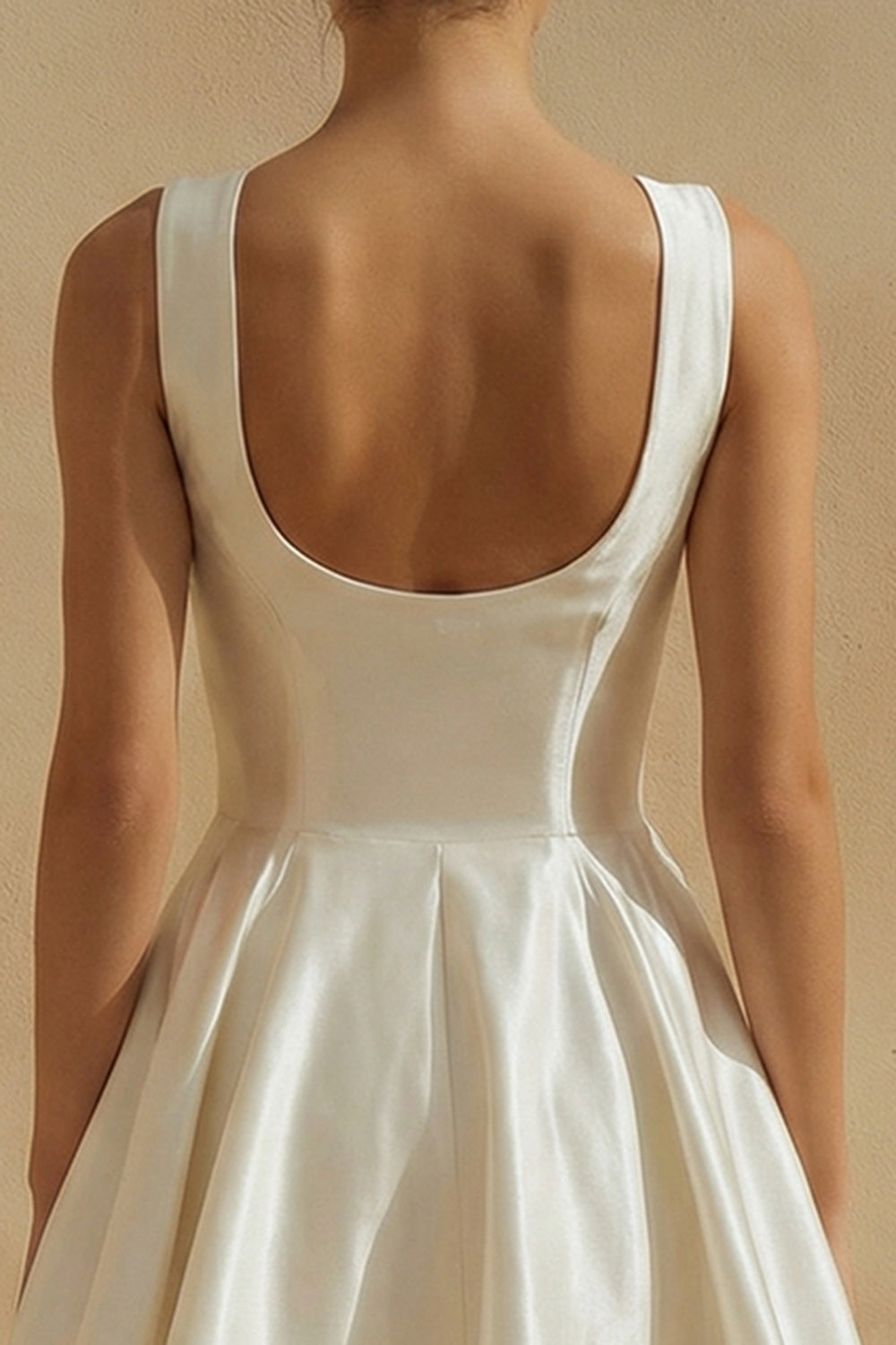 White Short A Line Scoop Neck Satin Engagement Dress