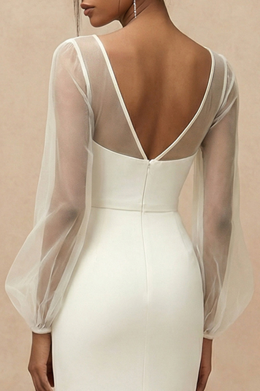 Mermaid Bateau Neck White Long Sleeves Engagement Dress