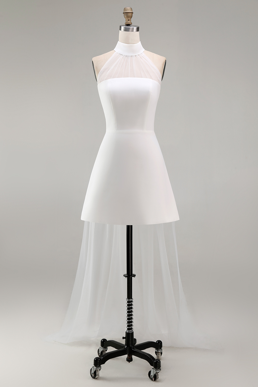 High Neck A Line White Short Engagement Dress with Cape