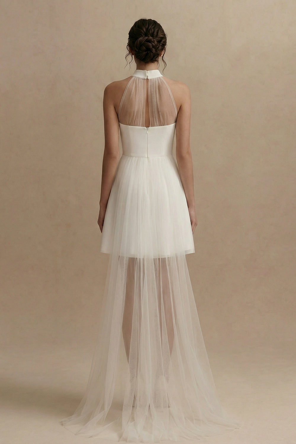 High Neck A Line White Short Engagement Dress with Cape