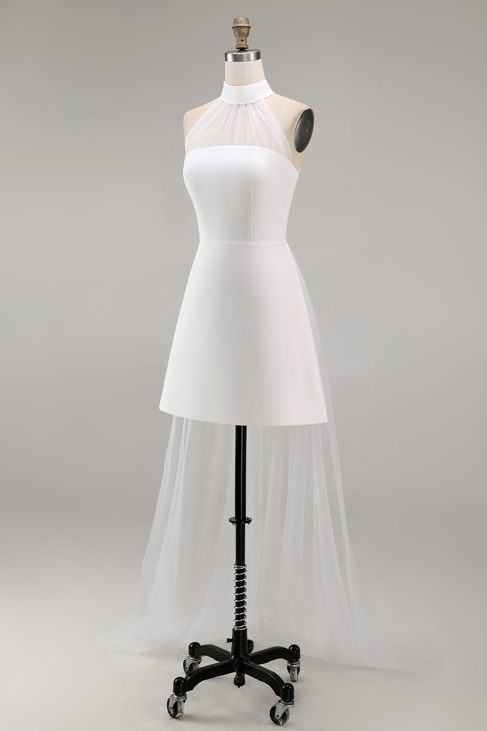 High Neck A Line White Short Engagement Dress with Cape