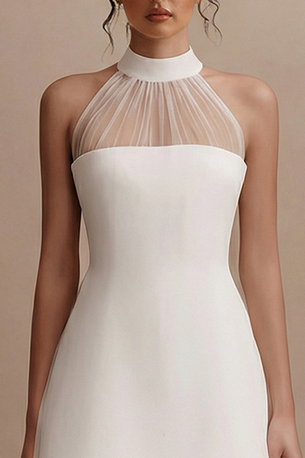 High Neck A Line White Short Engagement Dress with Cape