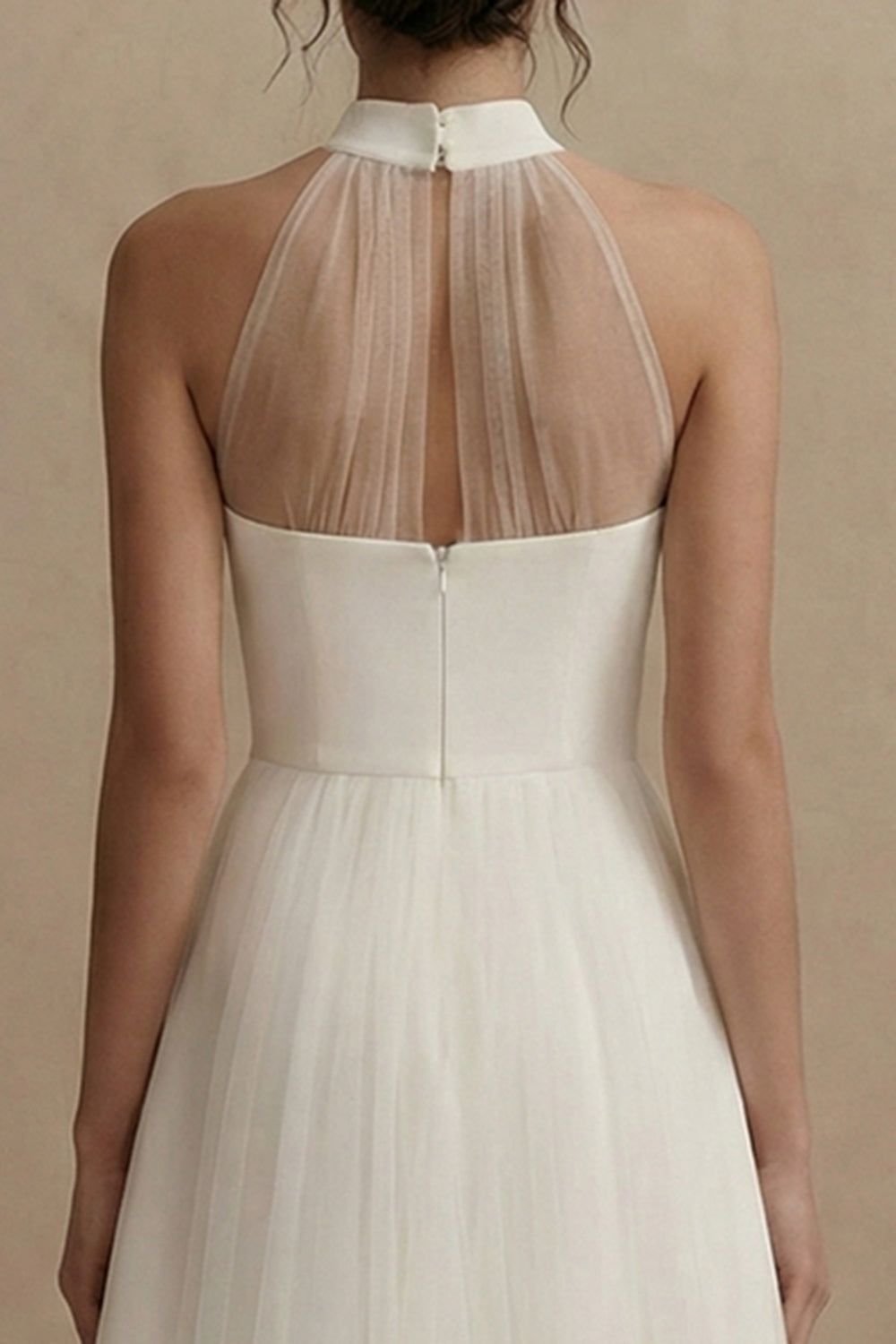 High Neck A Line White Short Engagement Dress with Cape