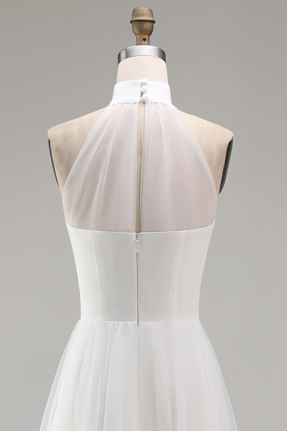 High Neck A Line White Short Engagement Dress with Cape