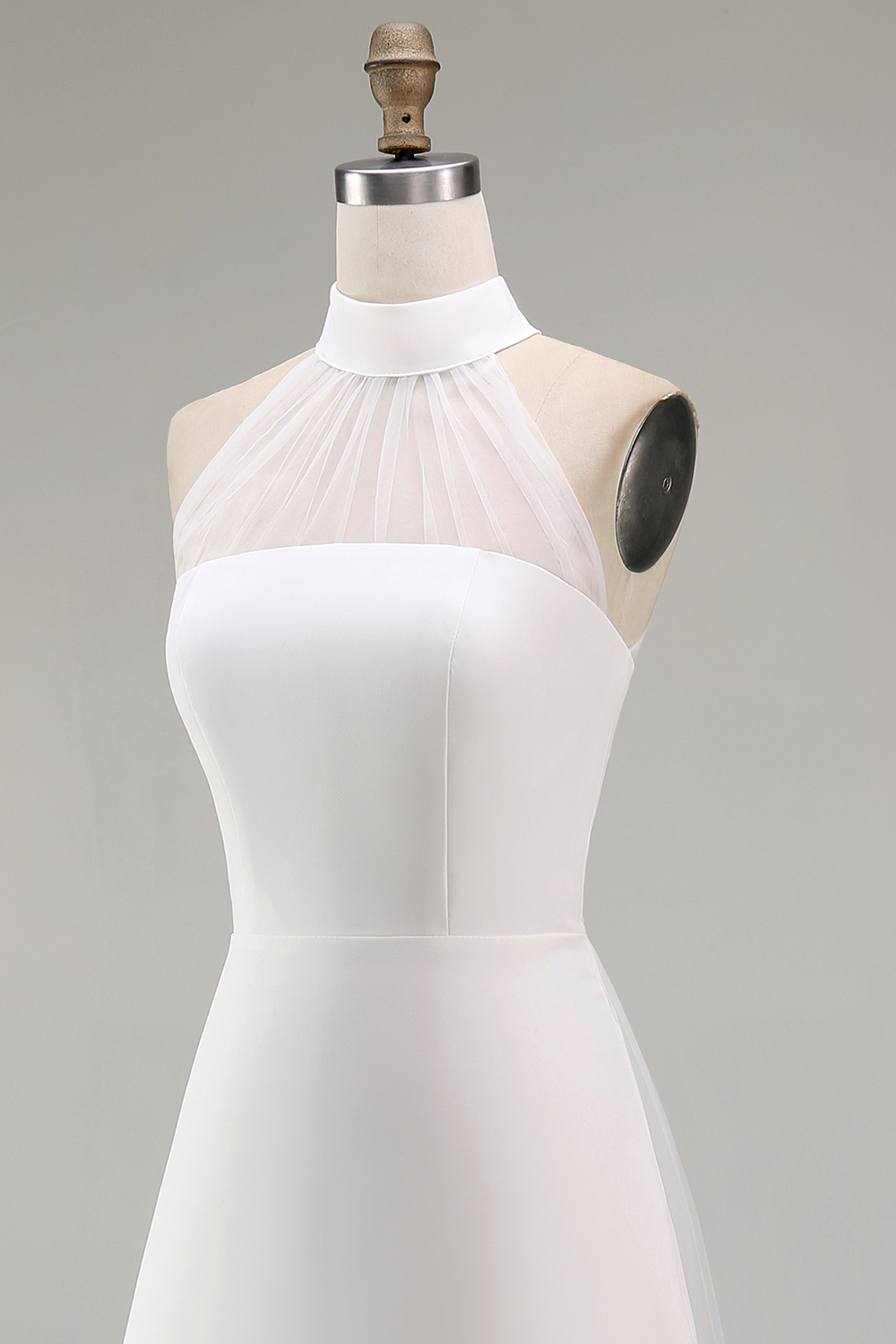 High Neck A Line White Short Engagement Dress with Cape