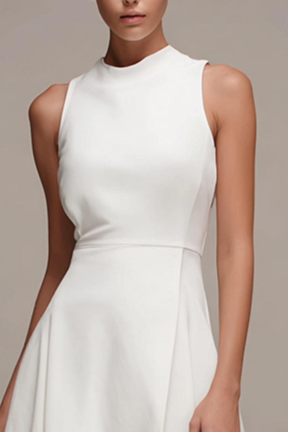 A Line Round Neck White Asymmetrical Engagement Dress with Ruffles