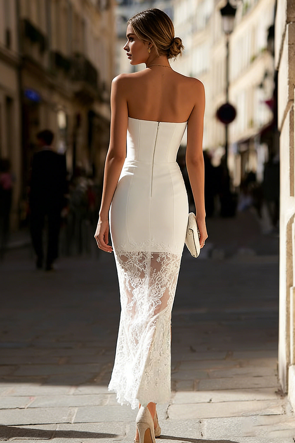 Mermaid Strapless White Lace Long Engagement Dress