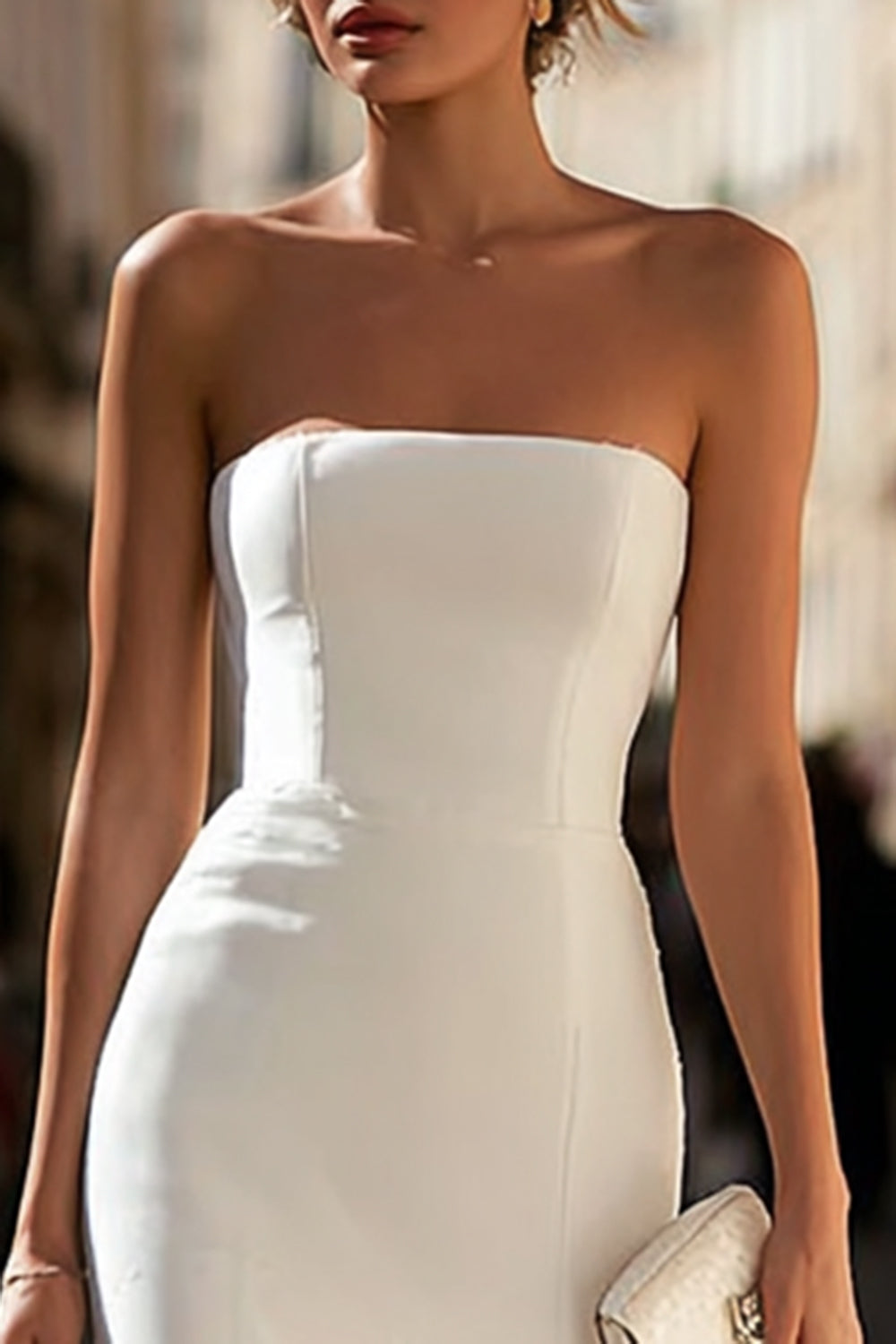 Mermaid Strapless White Lace Long Engagement Dress