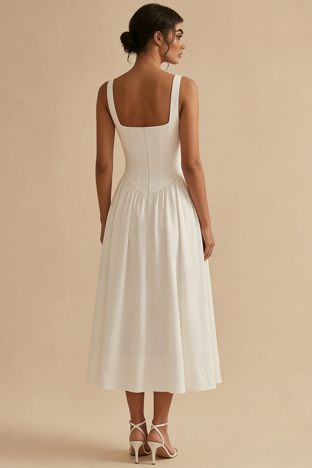 Basque Waist Square Neck White Maxi Corset Engagement Dress
