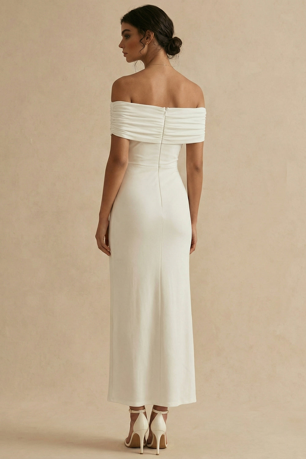 Off the Shoulder Sheath White Maxi Engagement Dress