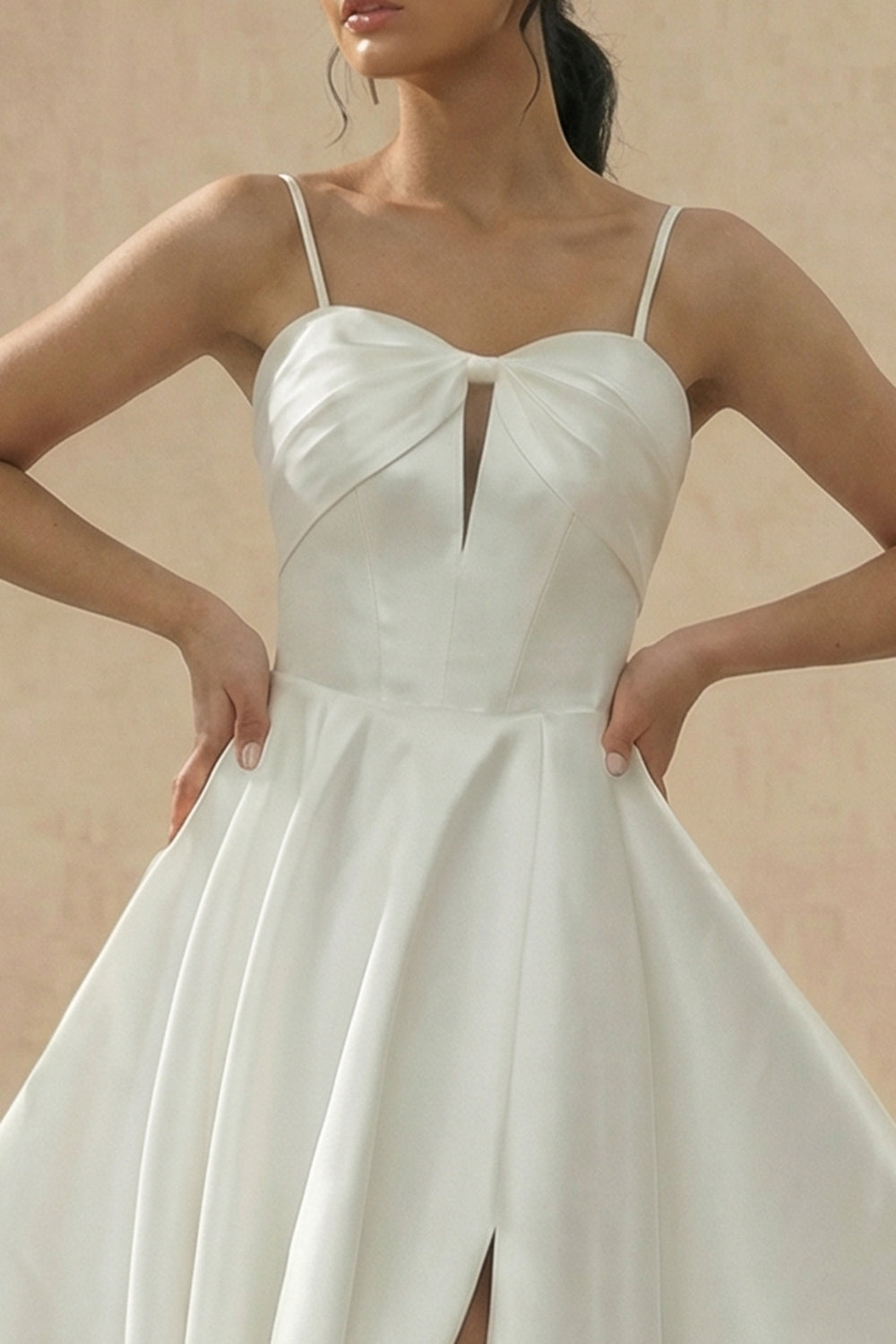 White Short A Line Spaghetti Straps Engagement Dress with Keyhole