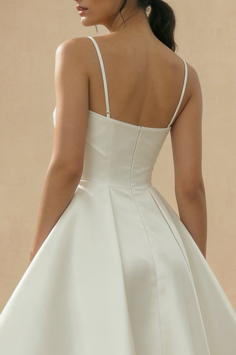 White Short A Line Spaghetti Straps Engagement Dress with Keyhole