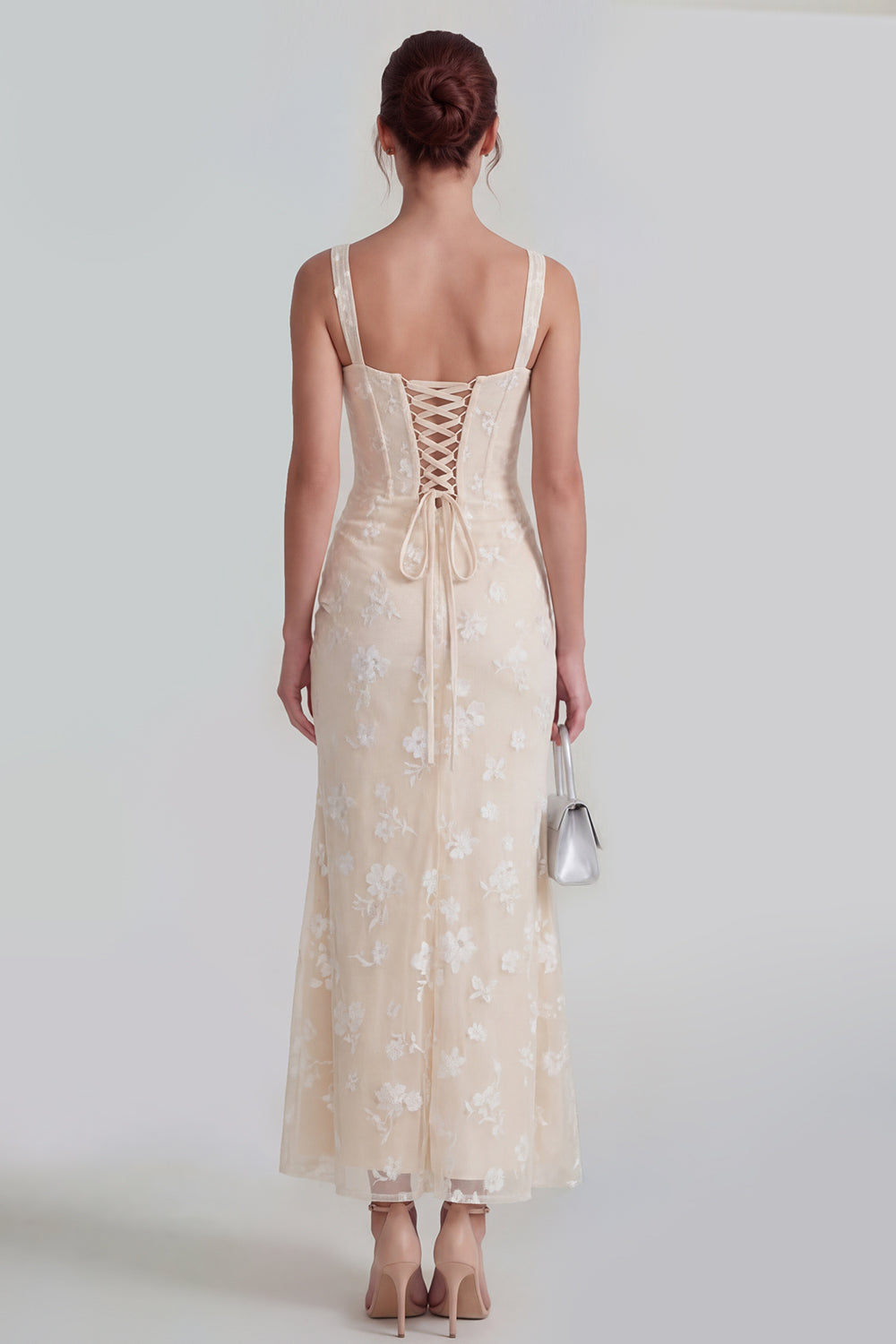 White Sheath Ruched Thick Straps Corset Maxi Wedding Guest Dress