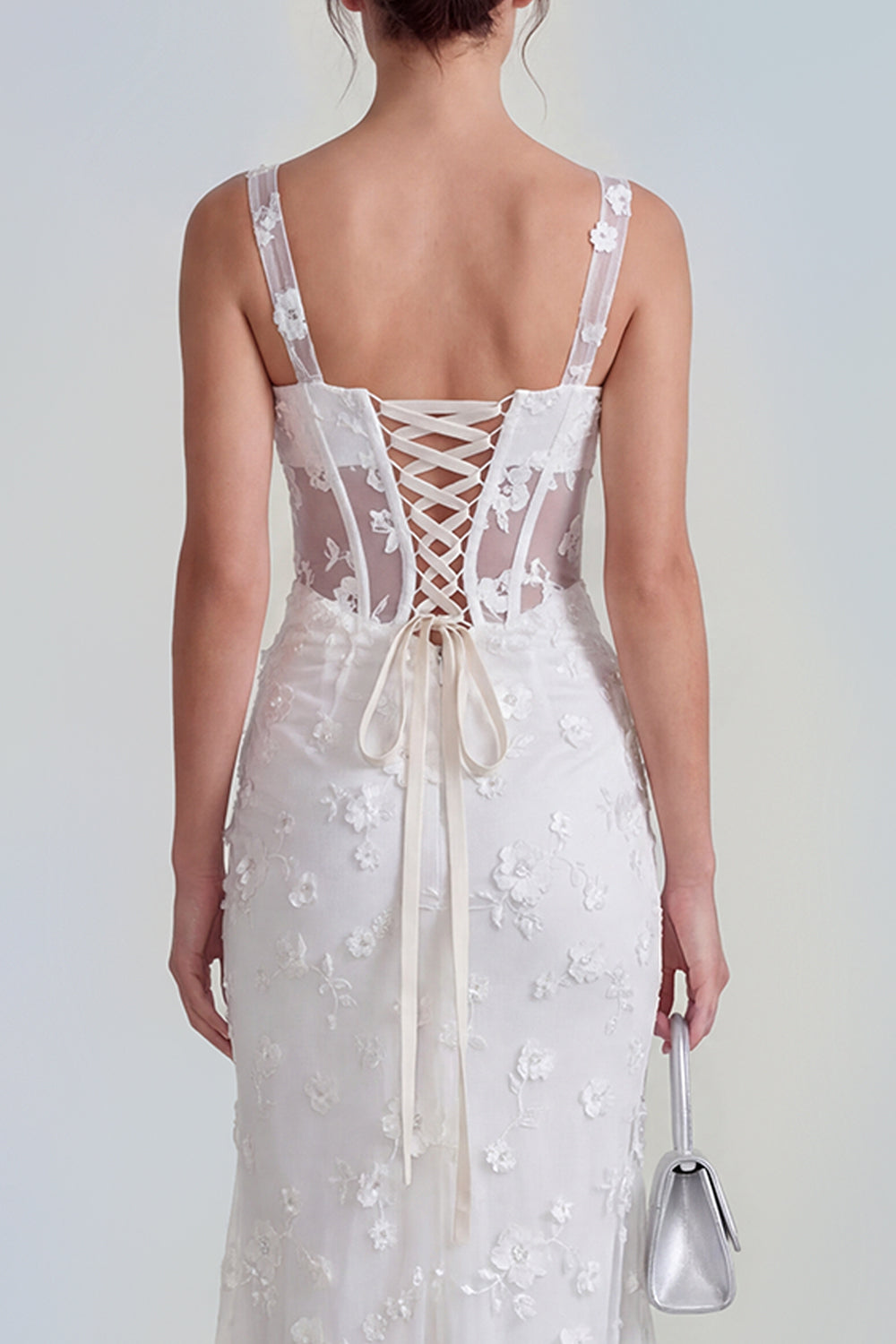 White Sheath Ruched Thick Straps Corset Maxi Wedding Guest Dress