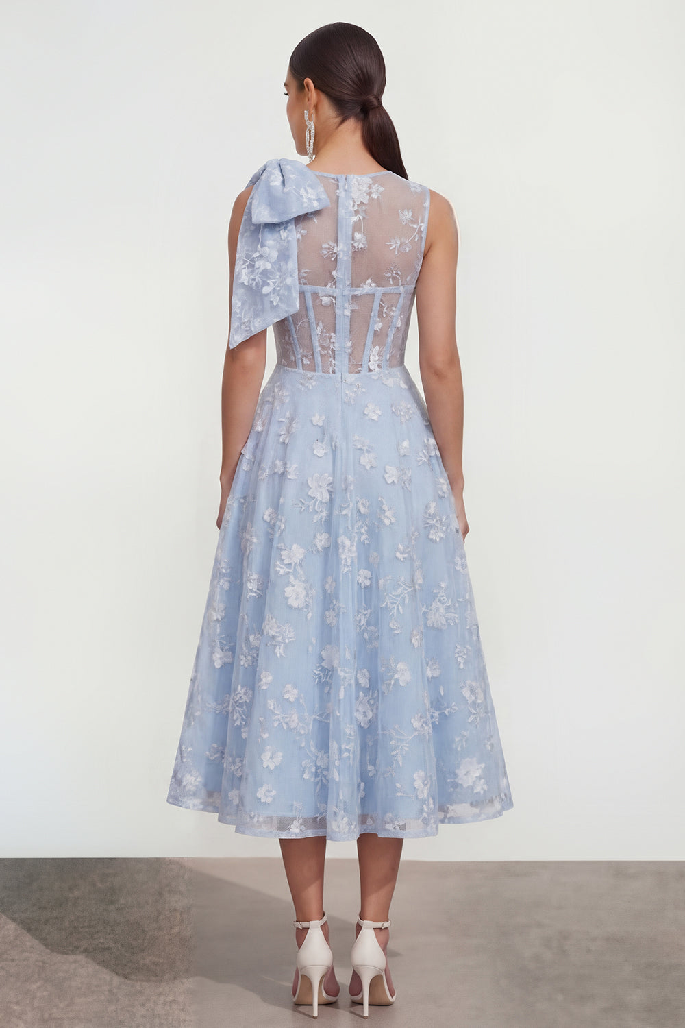 Blue Round Neck A Line Maxi Wedding Guest Dress with Pockets