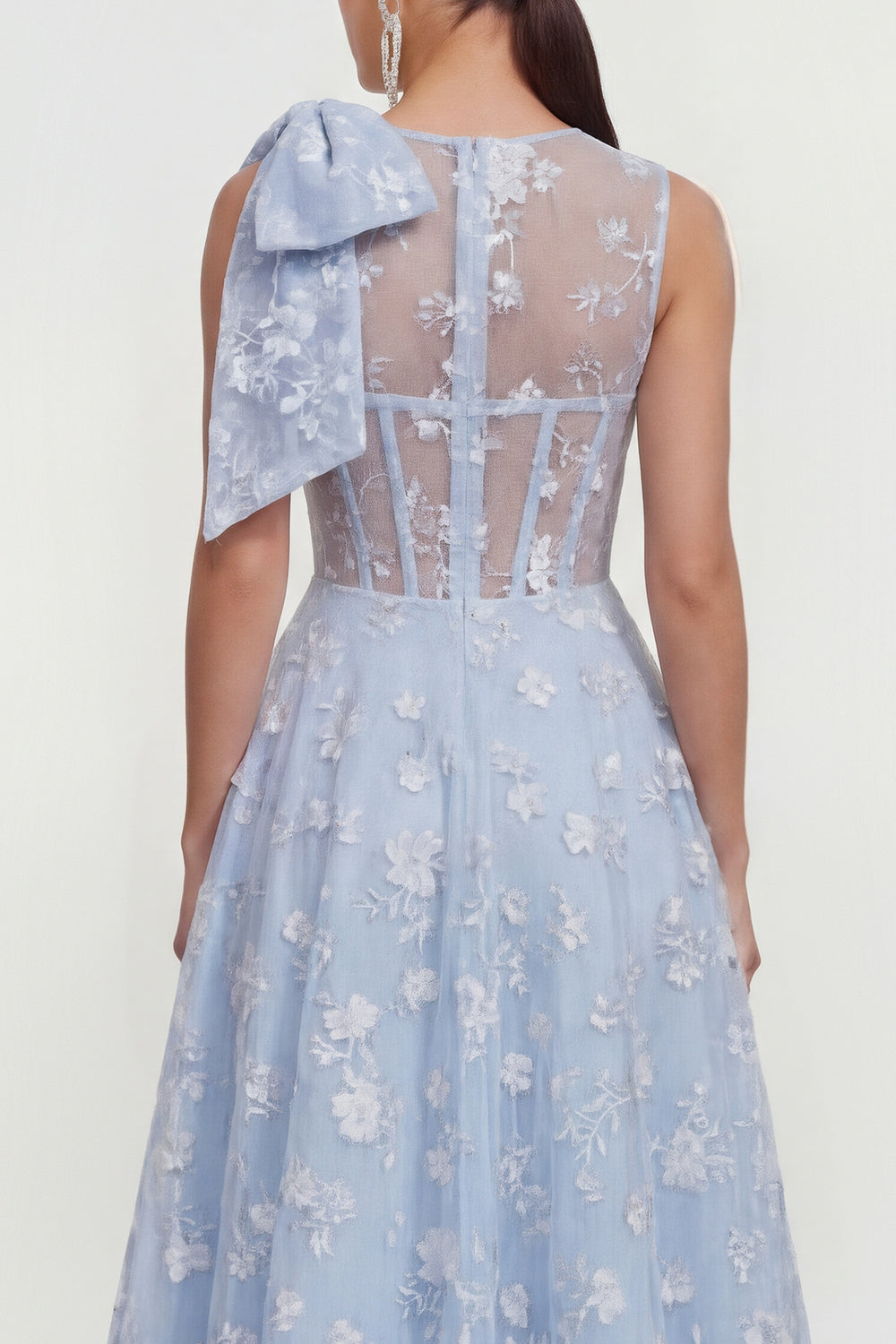 Blue Round Neck A Line Maxi Wedding Guest Dress with Pockets