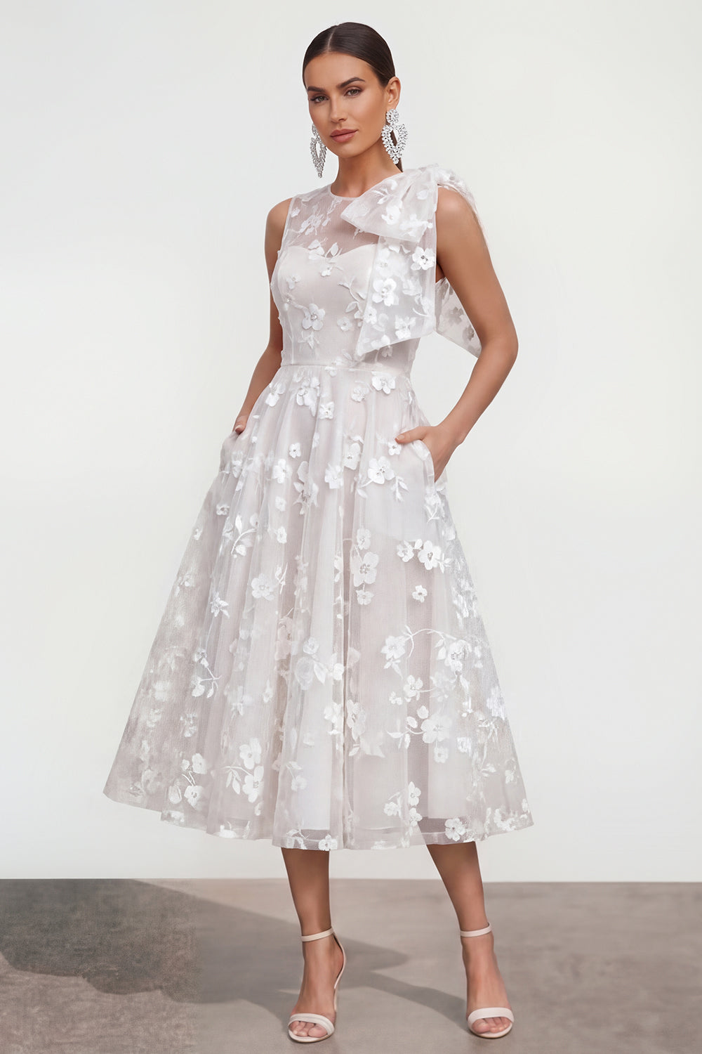 Blue Round Neck A Line Maxi Wedding Guest Dress with Pockets