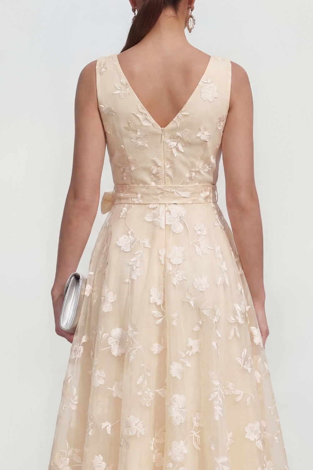 Lilac Floral V-Neck A Line Ruched Maxi Wedding Guest Dress with Bow