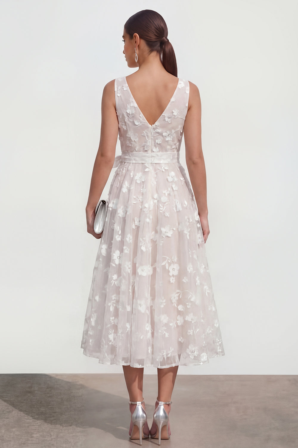 Lilac Floral V-Neck A Line Ruched Maxi Wedding Guest Dress with Bow