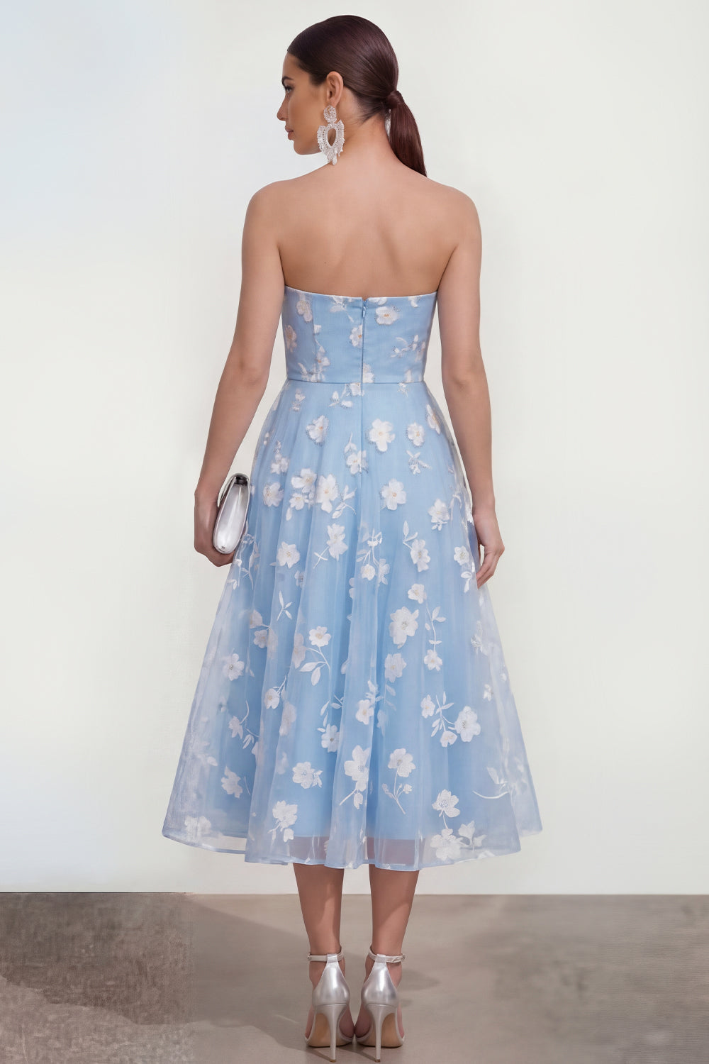 Pink A Line Strapless Corset Floral Maxi Wedding Guest Dress