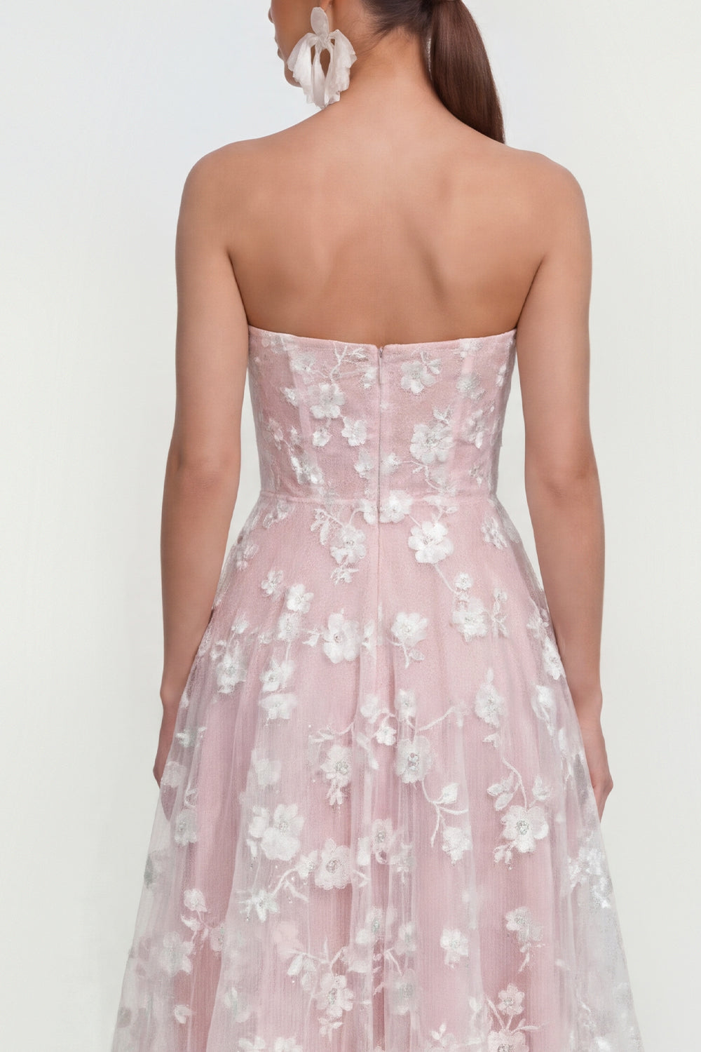 Pink A Line Strapless Corset Floral Maxi Wedding Guest Dress