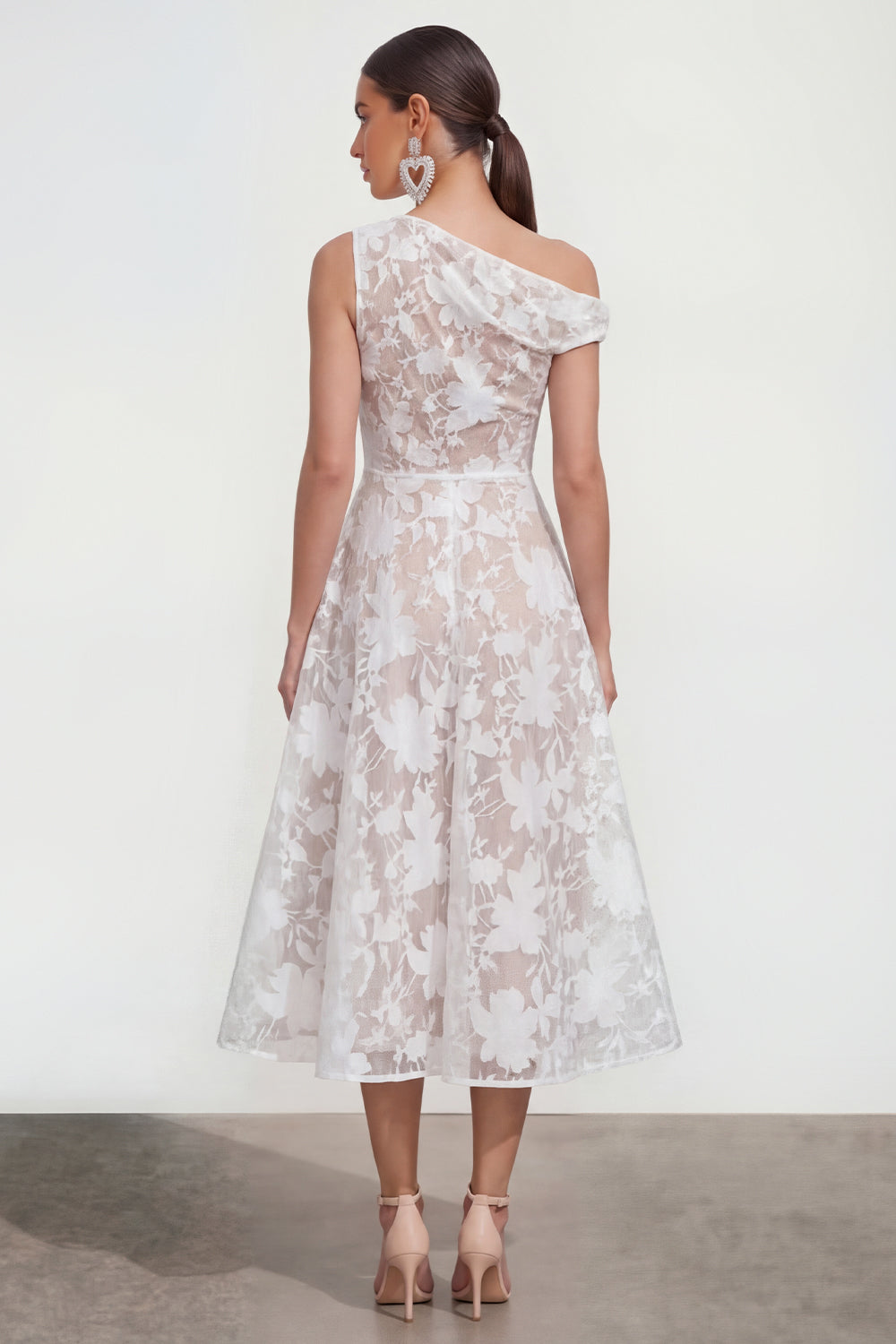 Blue Floral One Shoulder A Line Maxi Wedding Guest Dress