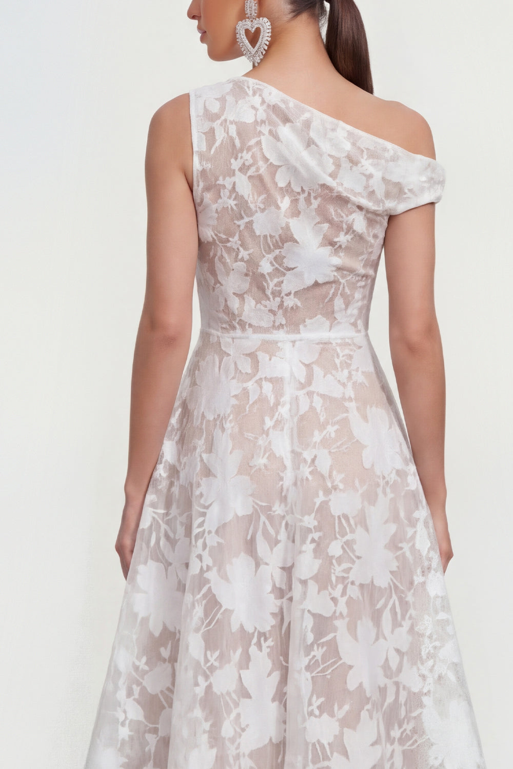 Blue Floral One Shoulder A Line Maxi Wedding Guest Dress