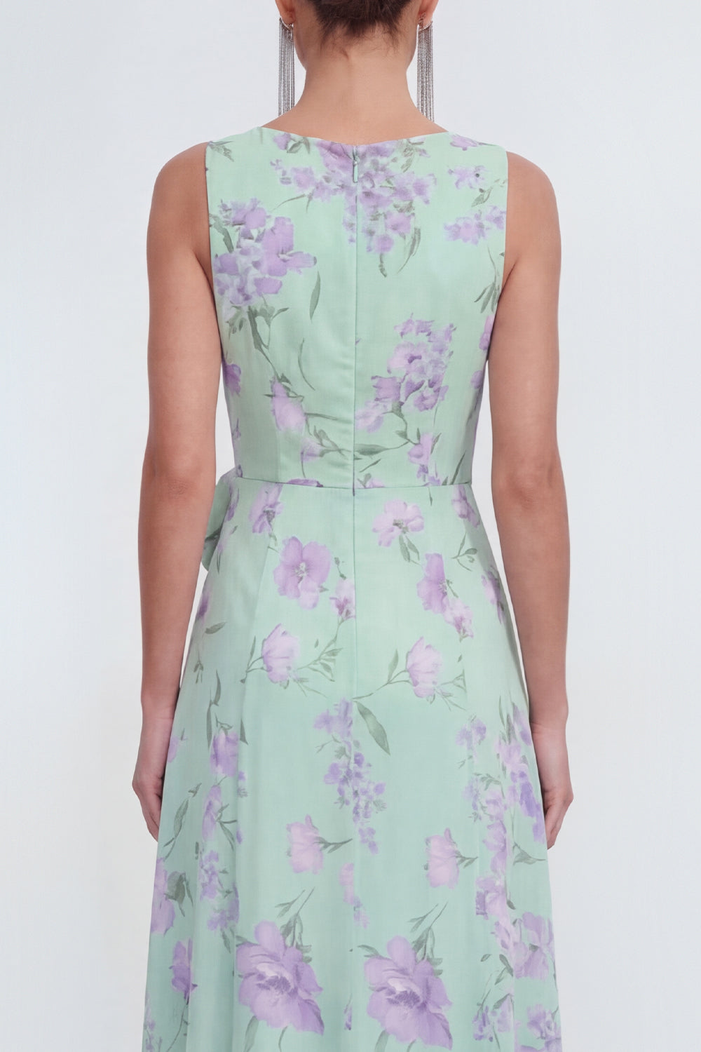Green Purple Flower Maxi Sheath Beach Wedding Guest Dress with Ruffles