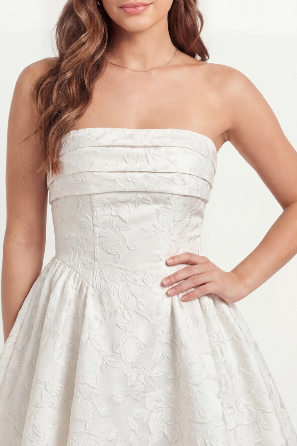 White Floral Jacquare A Line Corset Short Bridal Shower Dress