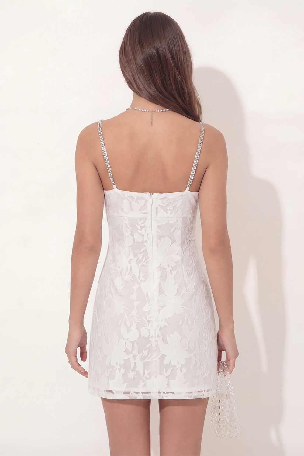 White Spaghetti Straps Lace Bodycon Short Bridal Shower Dress