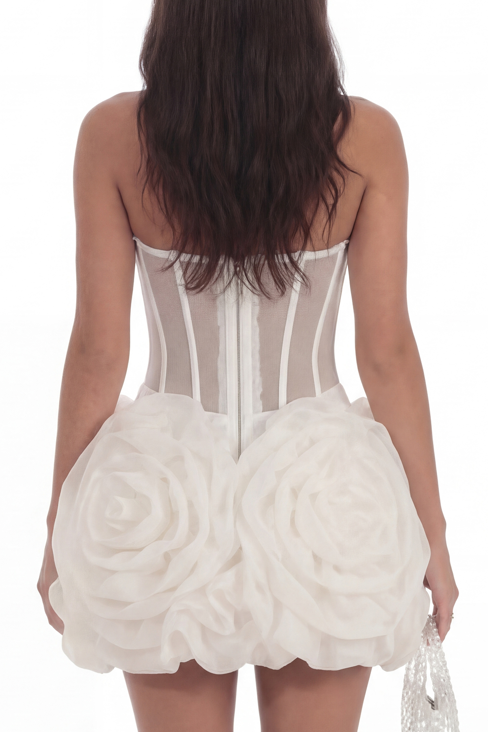 White A Line Strapless Corset Short Bridal Shower Dress with 3D Flower