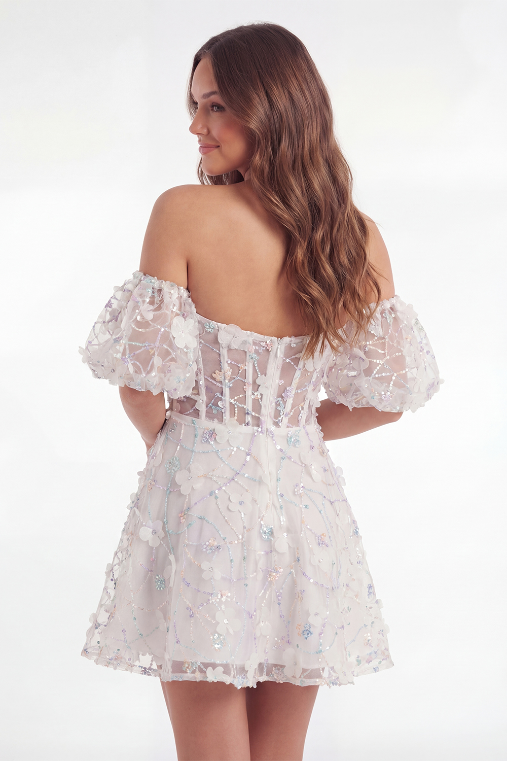 White Floral Off the Shoulder Corset Short Bridal Shower Dress with Appliques