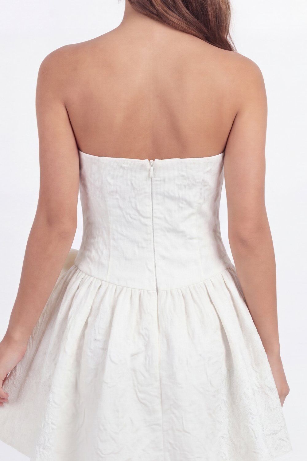 White Floral Jacquare A Line Short Corset Bachelorette Dress with Bow