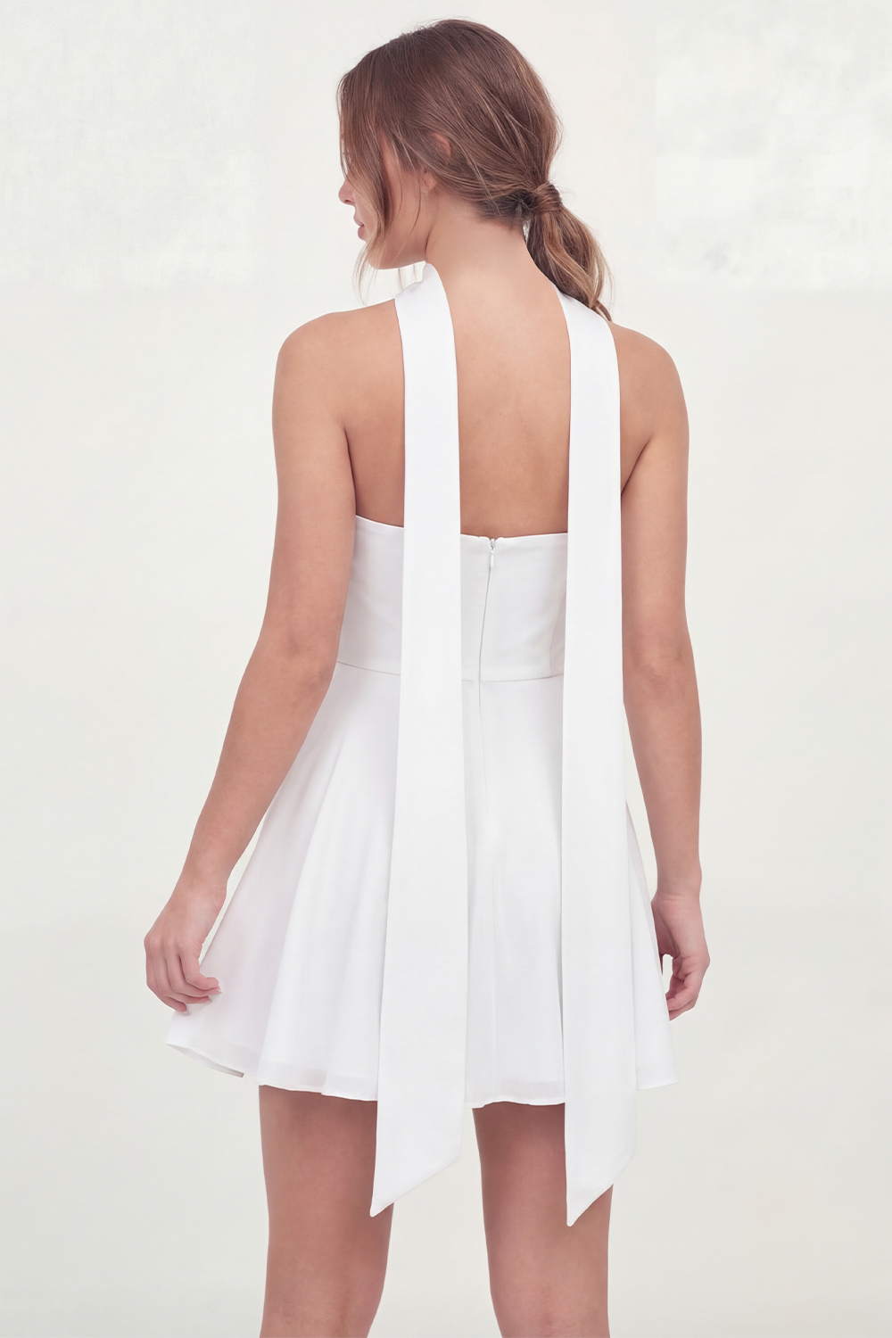 White Neck Scarf A Line Short Corset Bridal Shower Dress