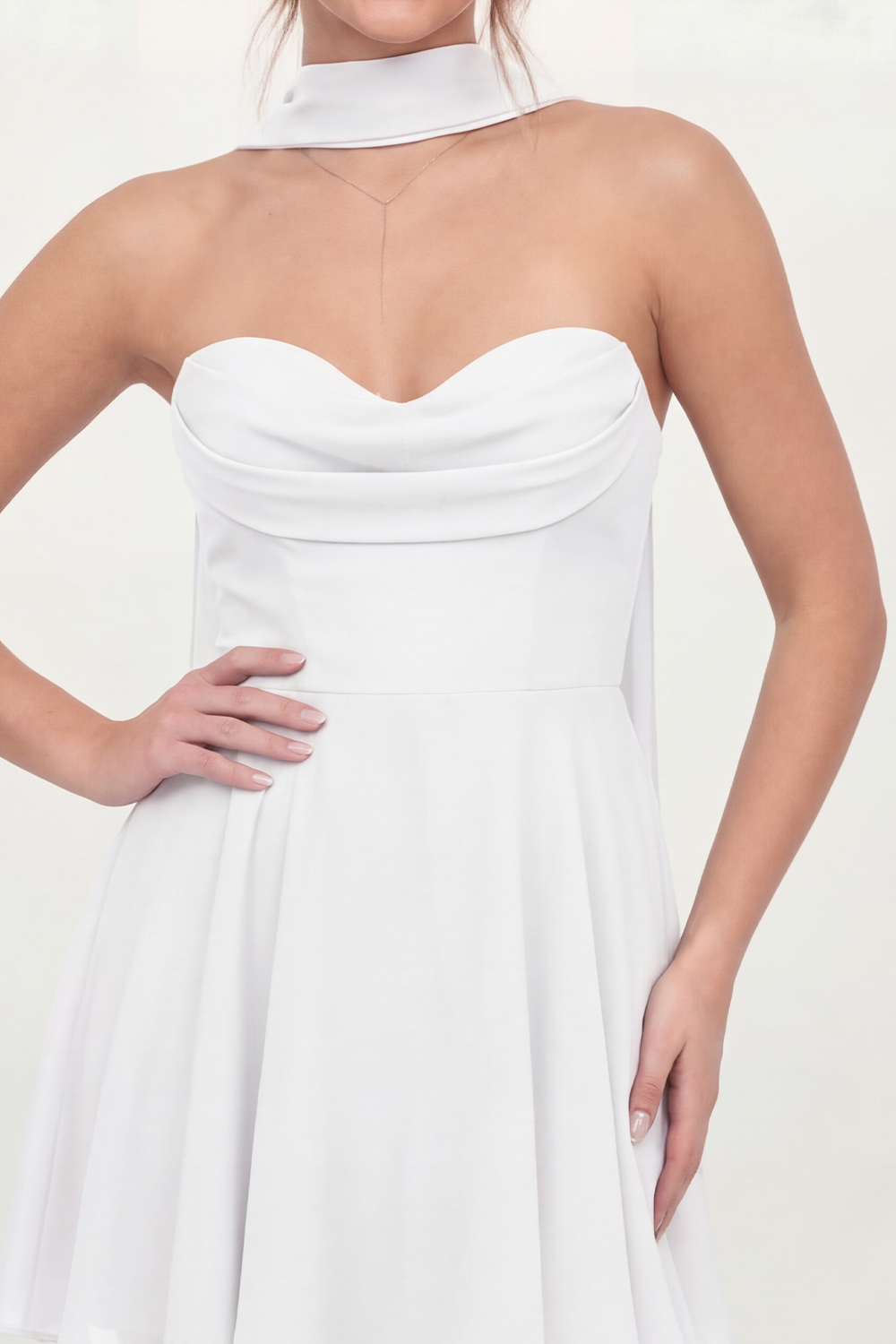 White Neck Scarf A Line Short Corset Bridal Shower Dress