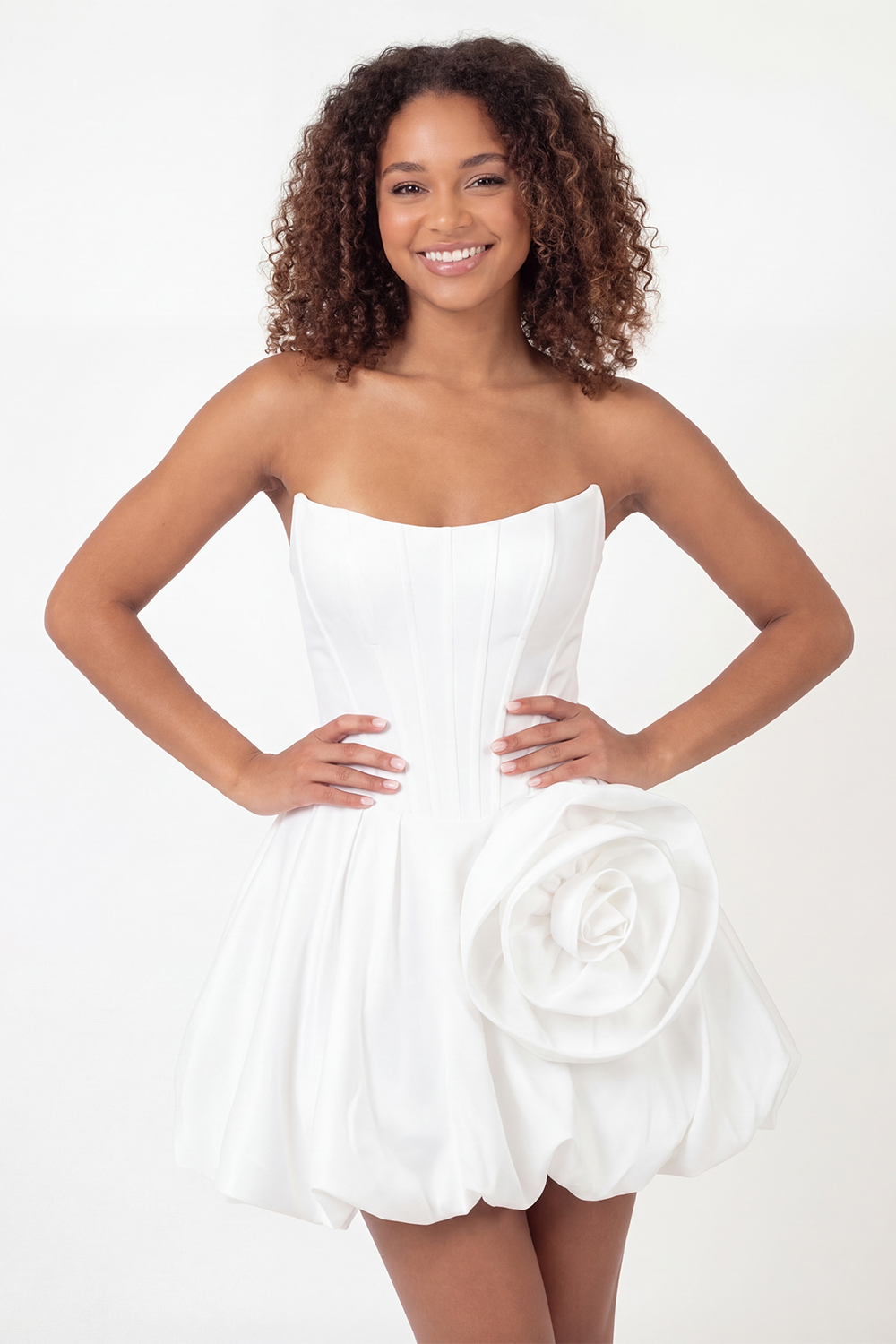 White Strapless A Line Corset Short Bachelorette Dress with 3D Flower