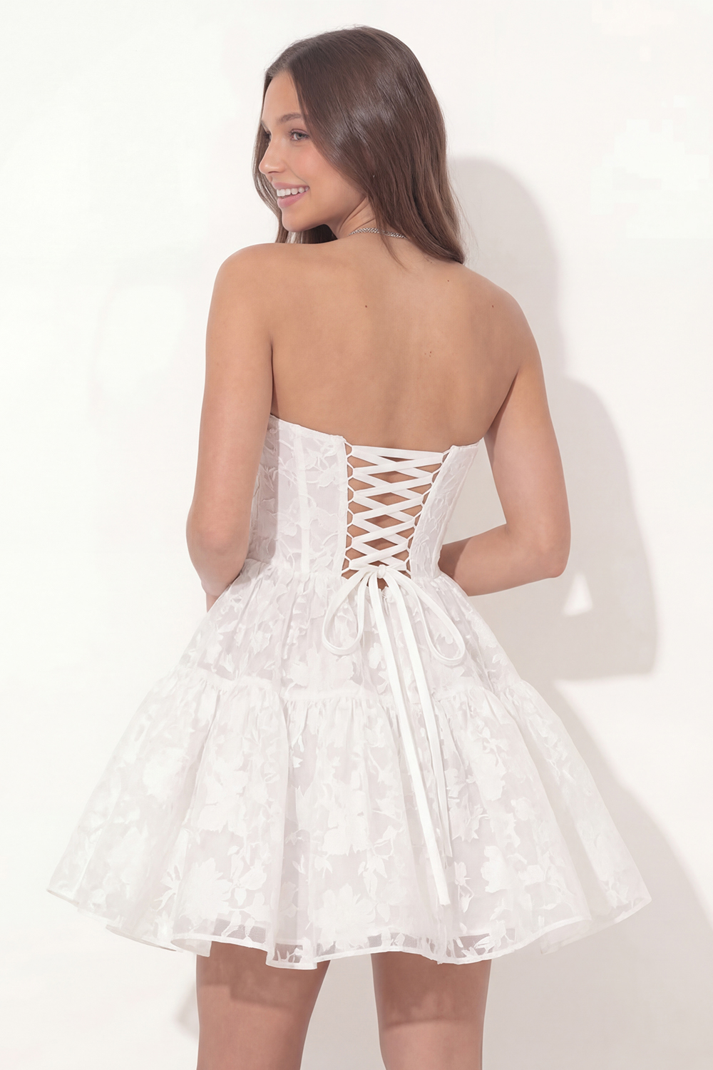 White Sweetheart A Line Corset Short Bachelorette Dress with Pearls