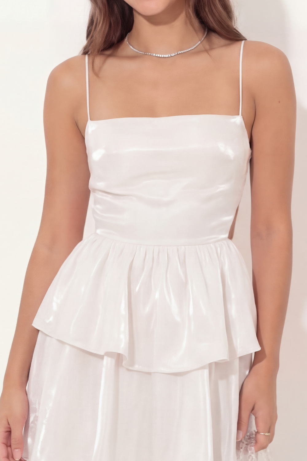 White A Line Spaghetti Straps Short Ruffled Bachelorette Dress