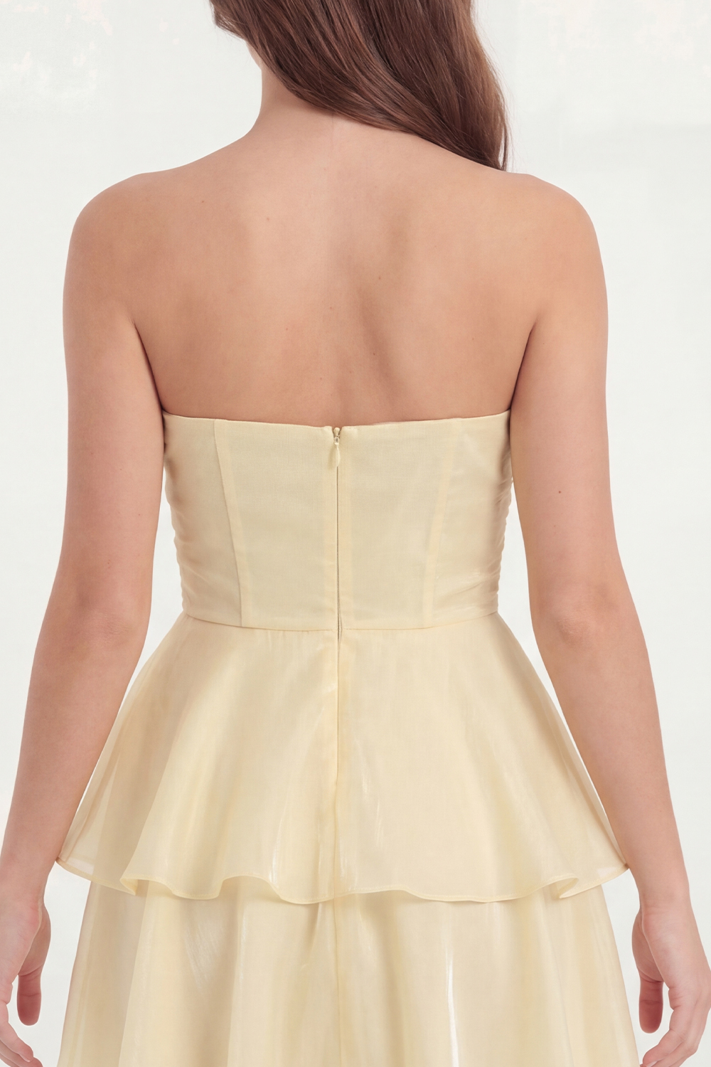White Ruffled Ruched Strapless Short Graduation Dress