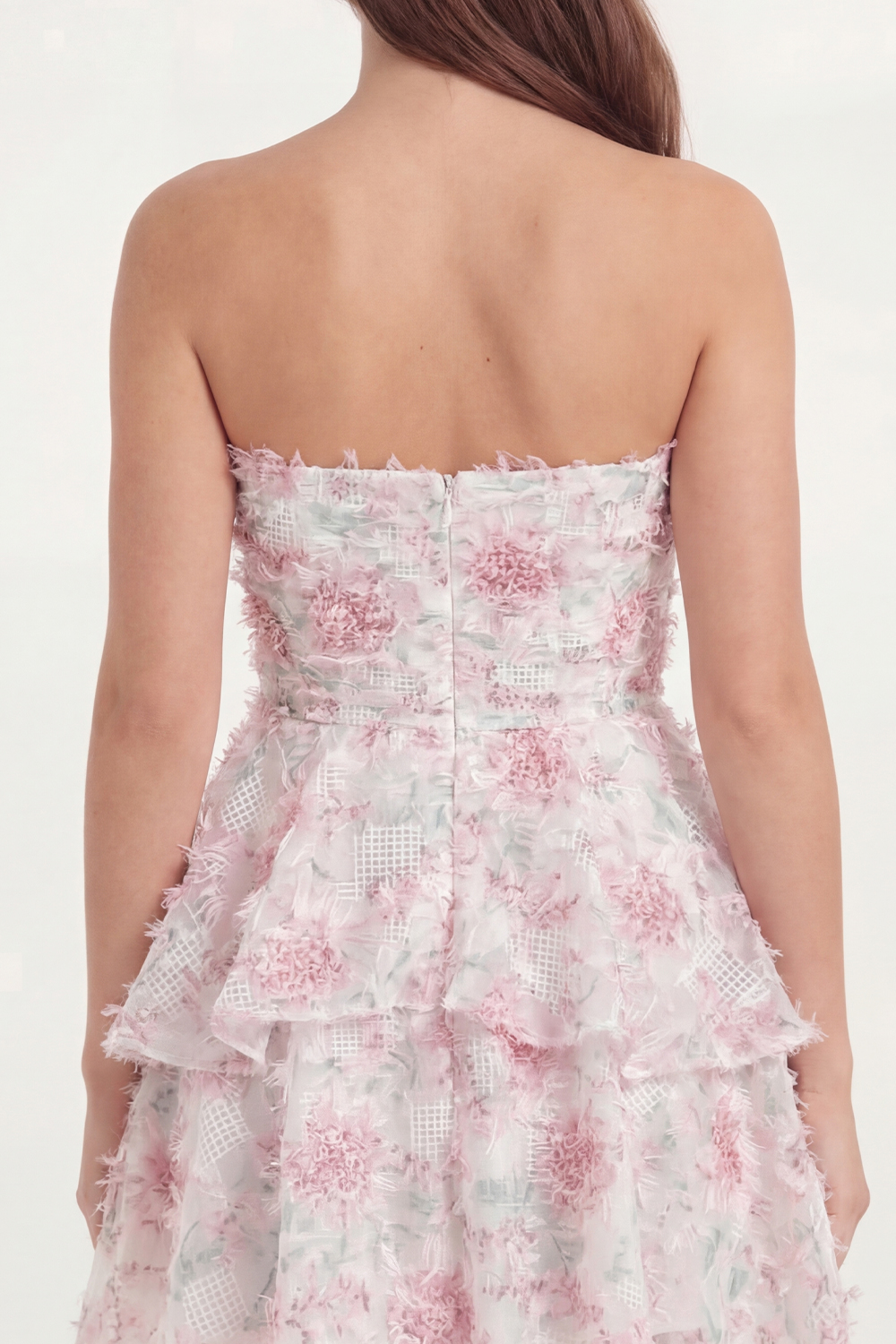 White Pink Flower A Line Strapless Short Bachelorette Dress with Ruffles