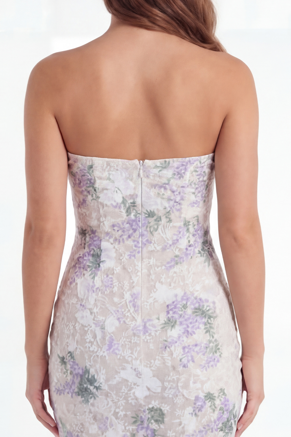 White Purple Flower Keyhole Strapless Bodycon Short Bachelorette Dress