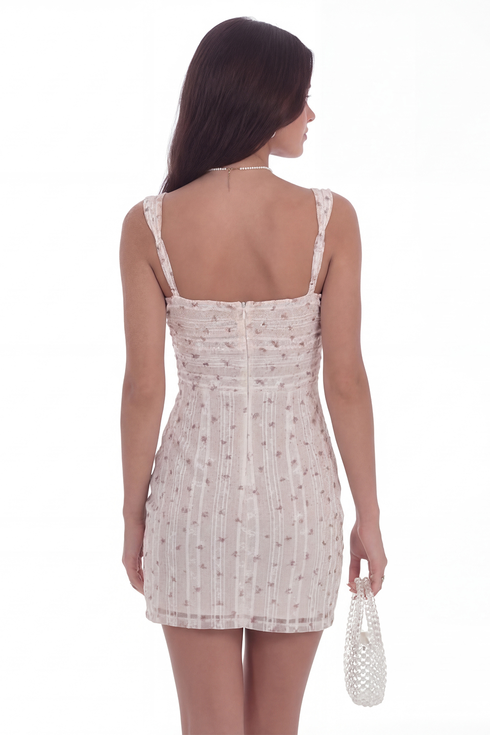 White Bodycon Thick Straps Floral Short Bachelorette Dress with Slit