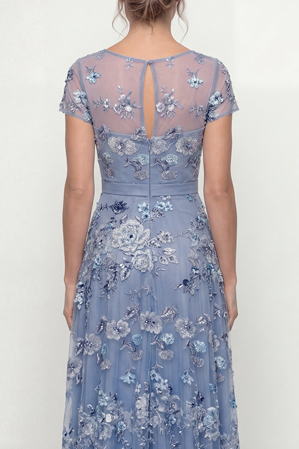 Dusty Rose Floral Boat Neck A Line Floor Length Mother of the Bride or Groom Dress with Sleeves
