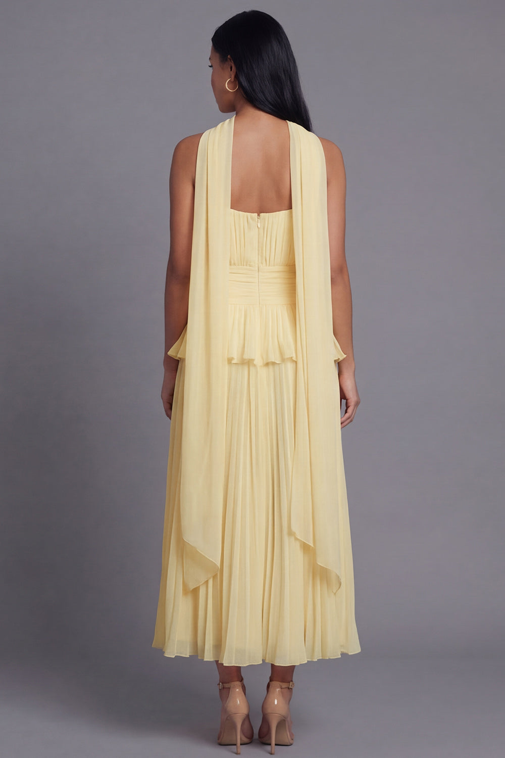 Dusty Sage Maxi A Line Ruffled Beach Wedding Guest Dress with Pleats