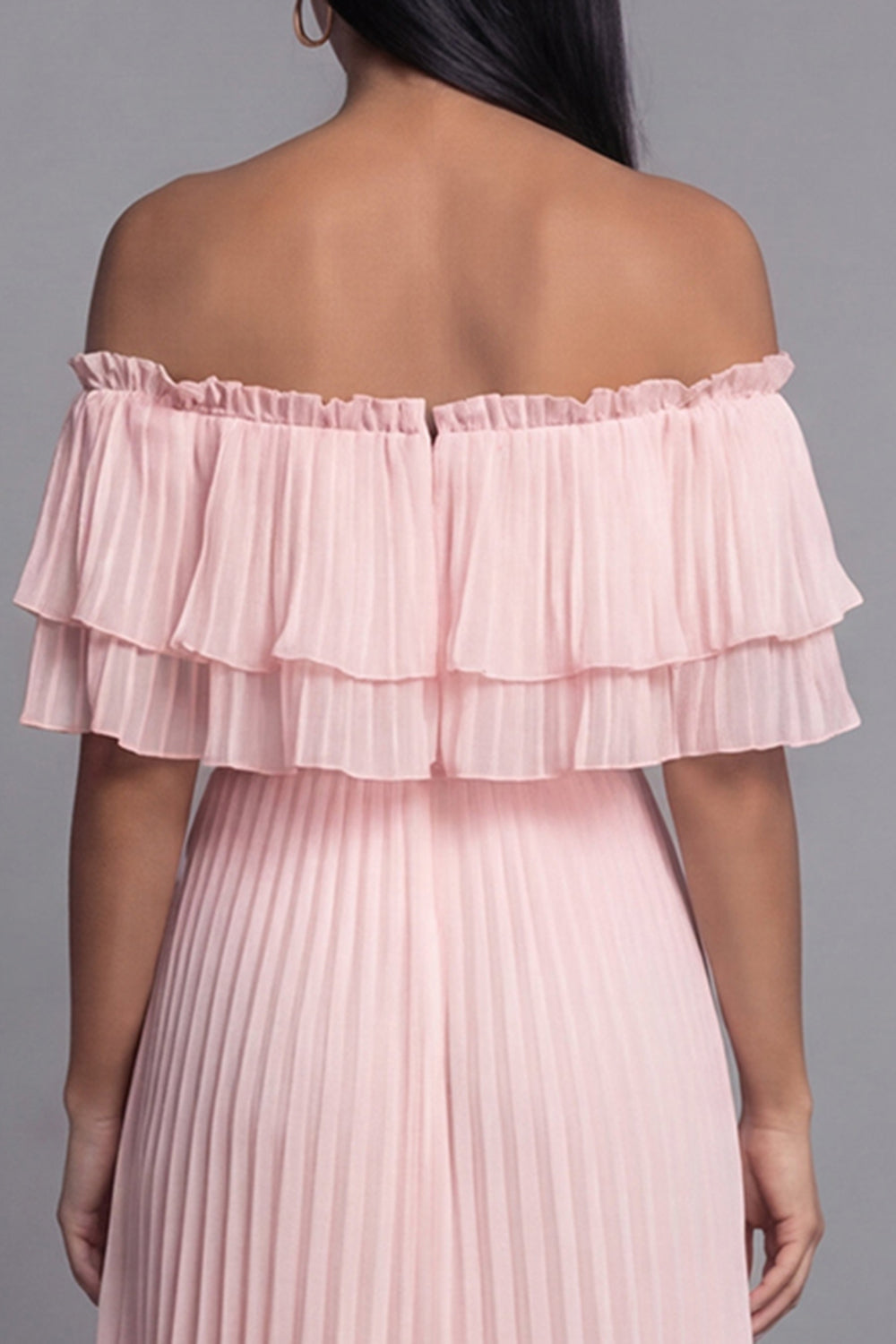 Pink Maxi Ruffled A Line Beach Wedding Guest Dress with Pleats