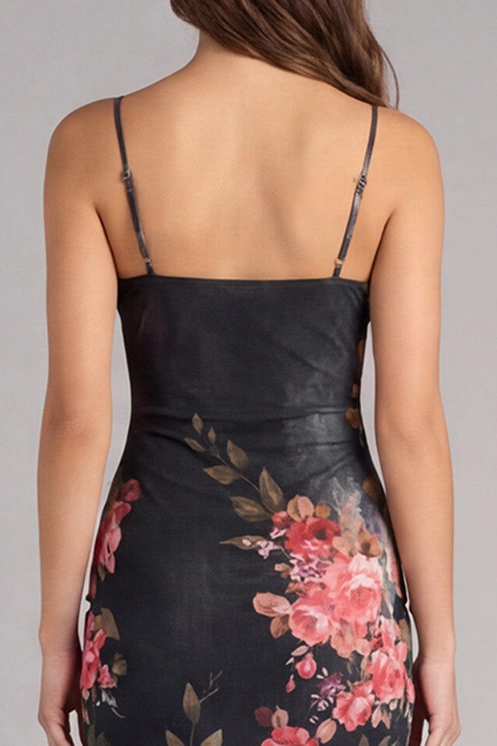 Black Floral Spaghetti Straps Maxi Bodycon Beach Wedding Guest Dress