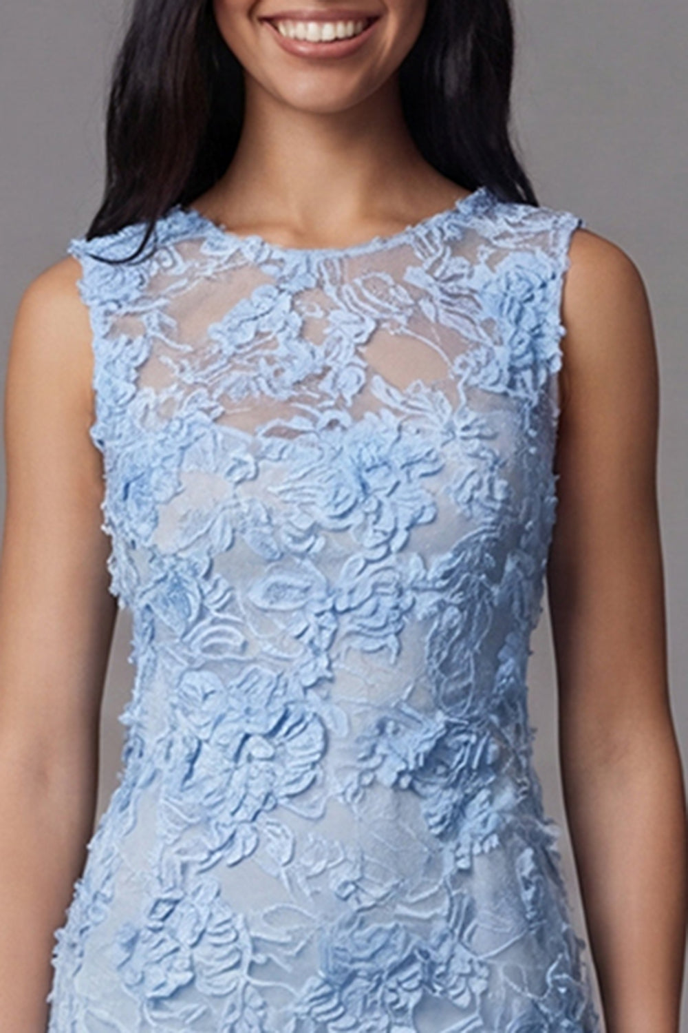 Blue Floral Tight Boat Neck Short Homecoming Dress