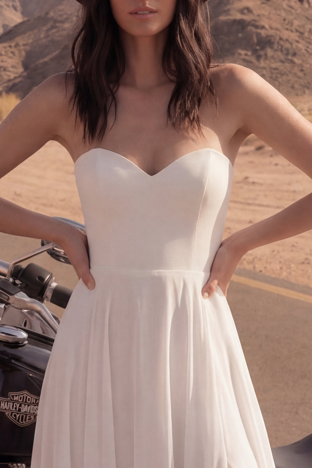 Ivory Maxi Strapless A Line Reception Dress for Bride with Slit