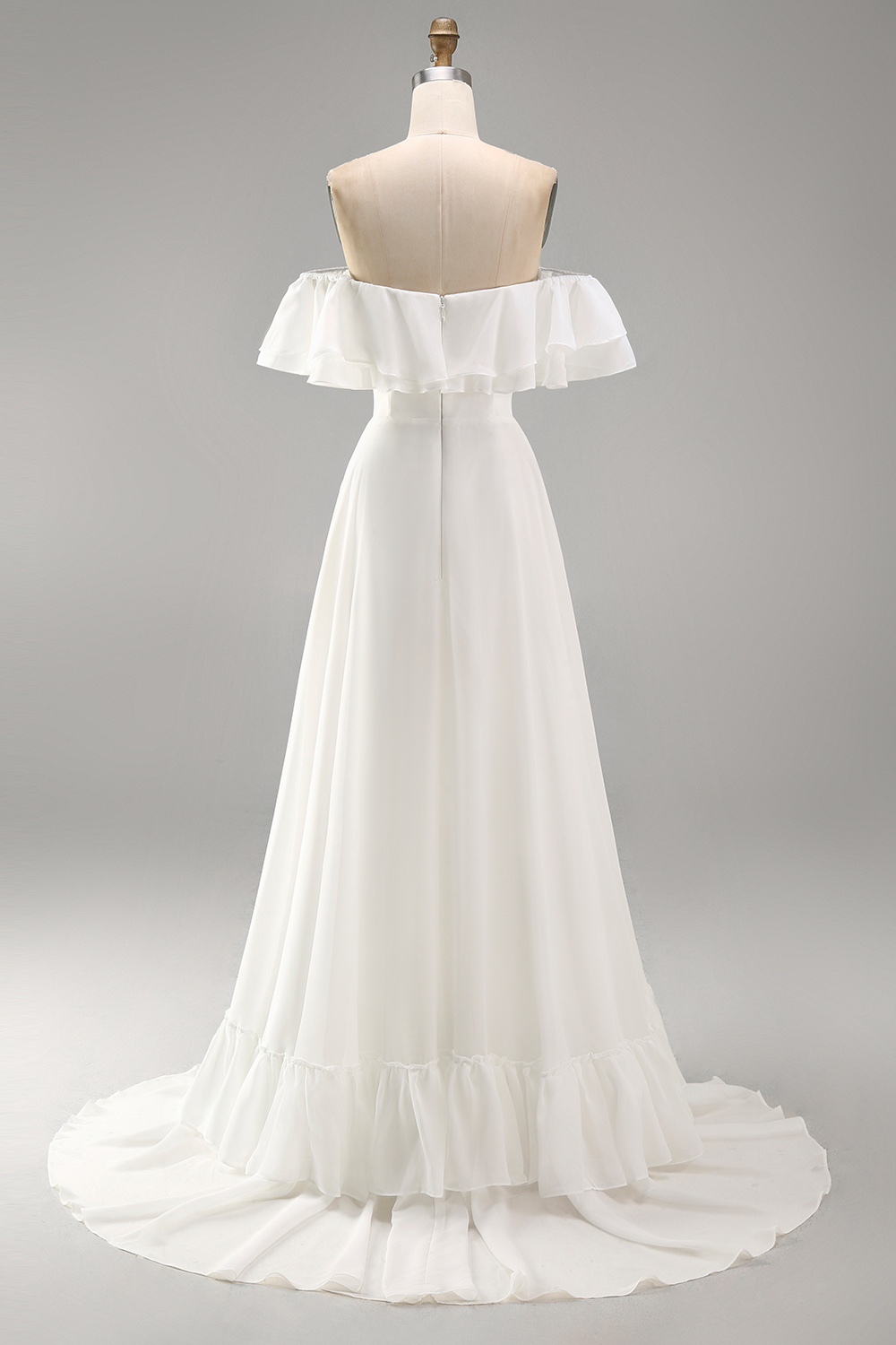 Ivory A Line Maxi Off the Shoulder Reception Dress for Bride with Ruffles